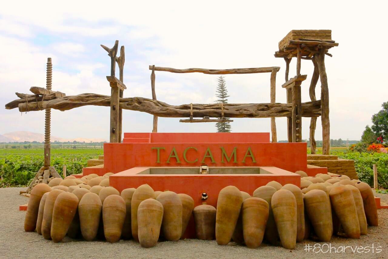 South America's oldest vineyard, Tacama, with a large wooden wine press, and botijas of wine imported from Chile