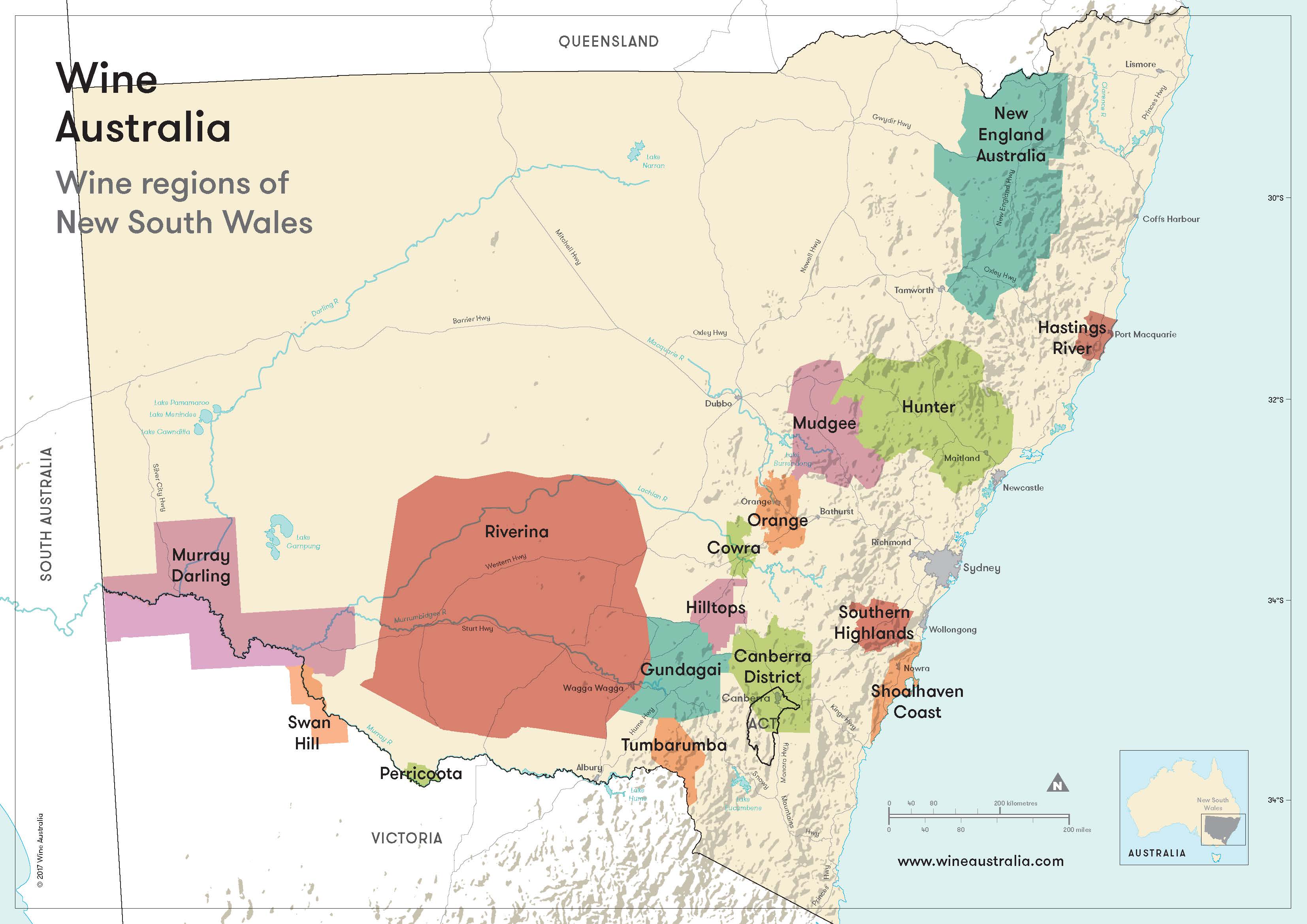 Map of the wine regions of New South Wales